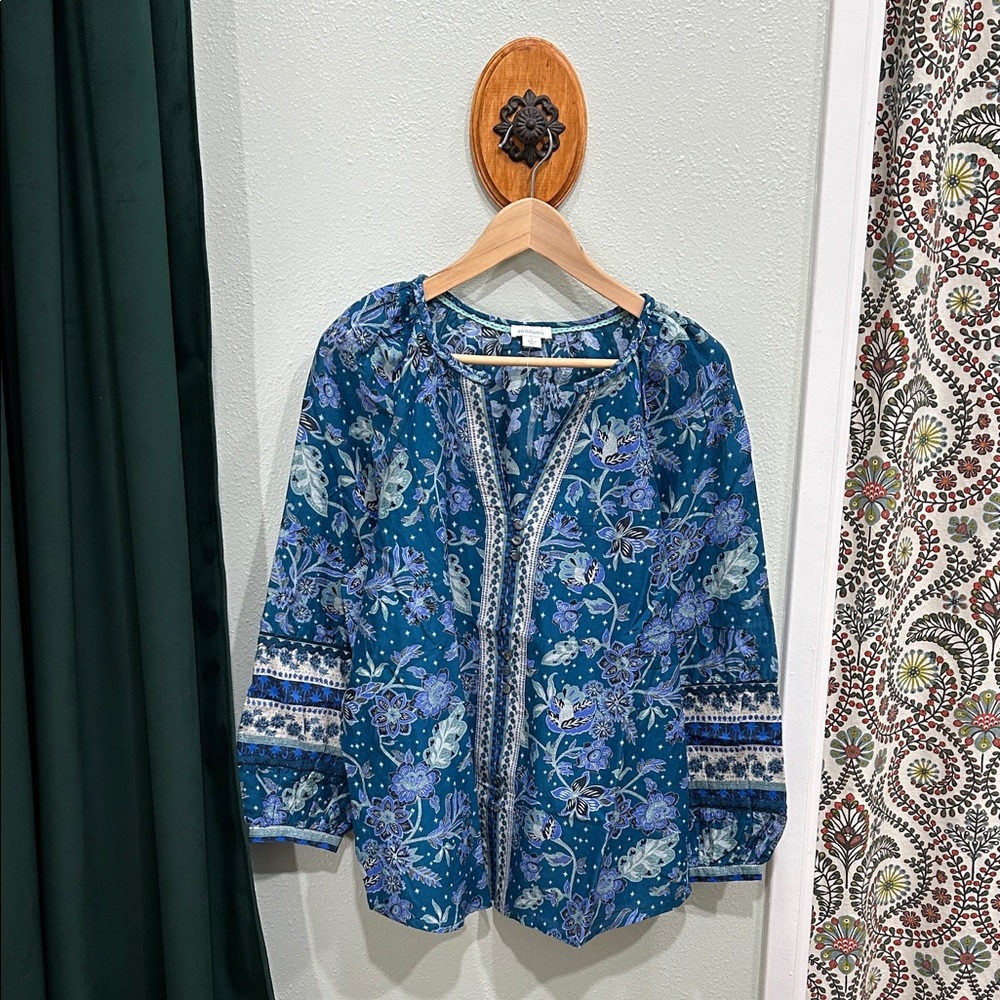 Sundance Floral Blue, Silk Blend Blouse